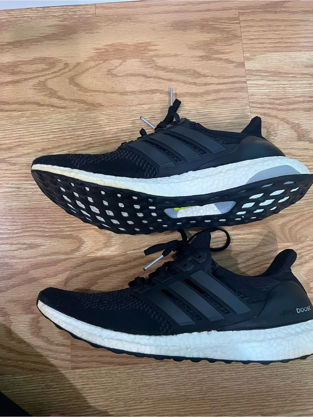 adidas Black Knit Running Shoes with White Boost Midsole